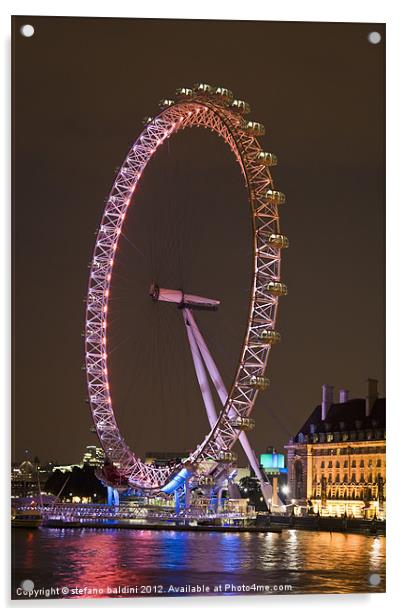 Night view of the london eye, London, England Acrylic by stefano baldini