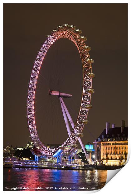 Night view of the london eye, London, England Print by stefano baldini