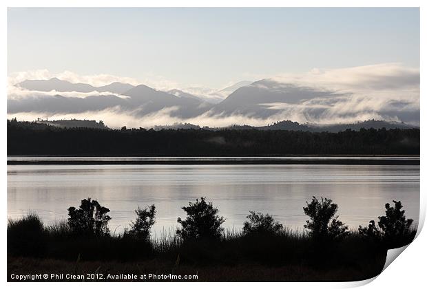 Lake Mahinapua dawn New Zealand Print by Phil Crean