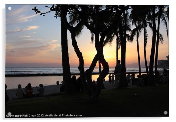 Waikiki sunset Acrylic by Phil Crean