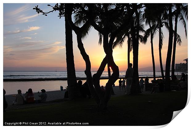 Waikiki sunset Print by Phil Crean