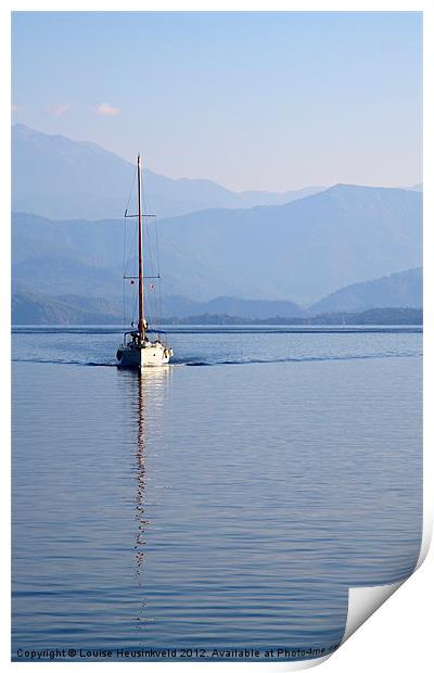 Sailing boat, Skopia Limani, Turkey Print by Louise Heusinkveld