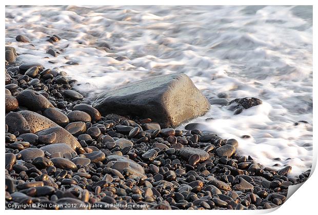 Pebbles & foam shoreline Print by Phil Crean