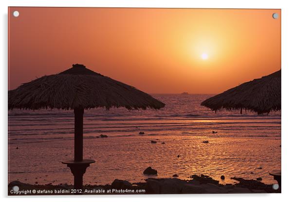 Sunrise with beach parasols, Dahab, Egypt Acrylic by stefano baldini