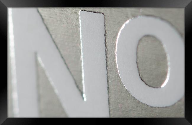 NO NO big bold abstract textured word no in silver Framed Print by Andy Smy
