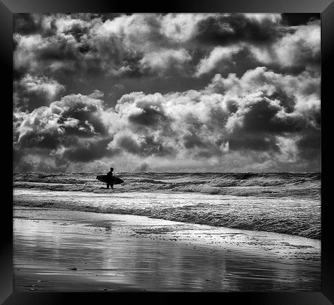 Stormy Sky Surfer Framed Print by Jennie Franklin