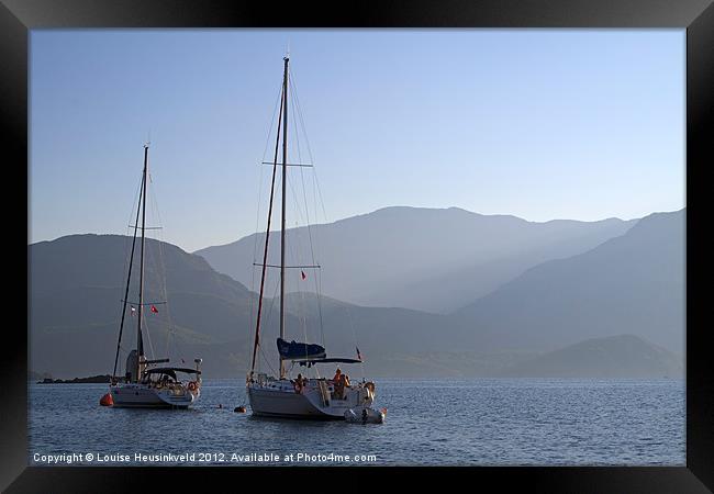 Sailing boats at dawn, Turkey Framed Print by Louise Heusinkveld