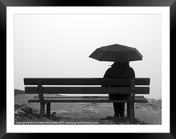 Umbrella and Bench Framed Mounted Print by William AttardMcCarthy