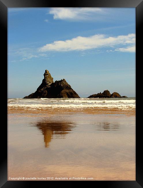 Church Rock.Reflection.Pembrokeshire. Framed Print by paulette hurley