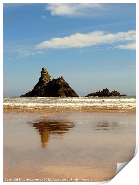 Church Rock.Reflection.Pembrokeshire. Print by paulette hurley