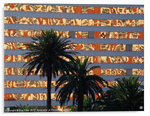 Palms against abstract Acrylic by Eva Kato