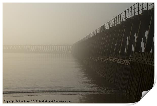 Wooden Pier in the mist Print by Jim Jones