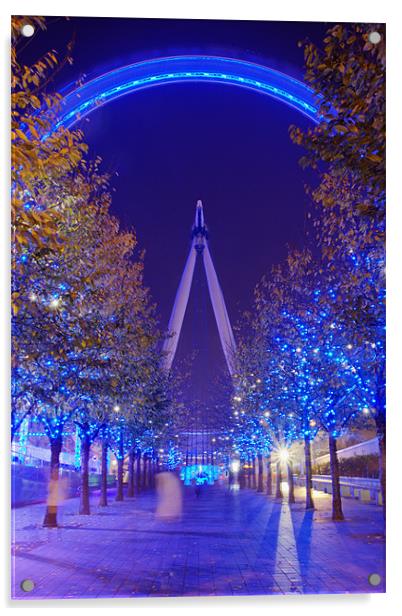 London wheel at night Acrylic by Garry Spight