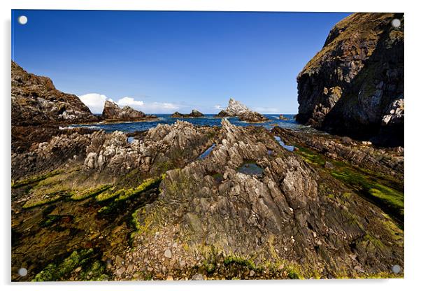 Rocky Seascape in Aberdeenshire Acrylic by Steven Clements LNPS