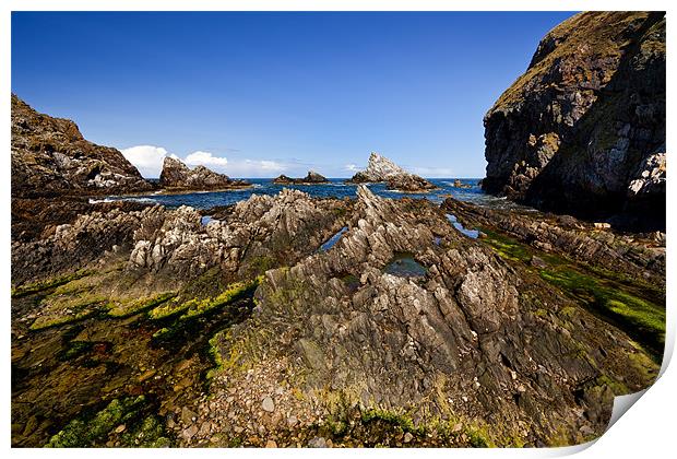 Rocky Seascape in Aberdeenshire Print by Steven Clements LNPS