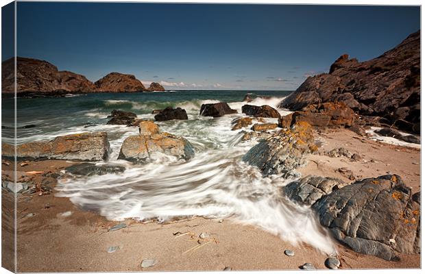Rushing Waves, Sand and Rocks Canvas Print by Steven Clements LNPS