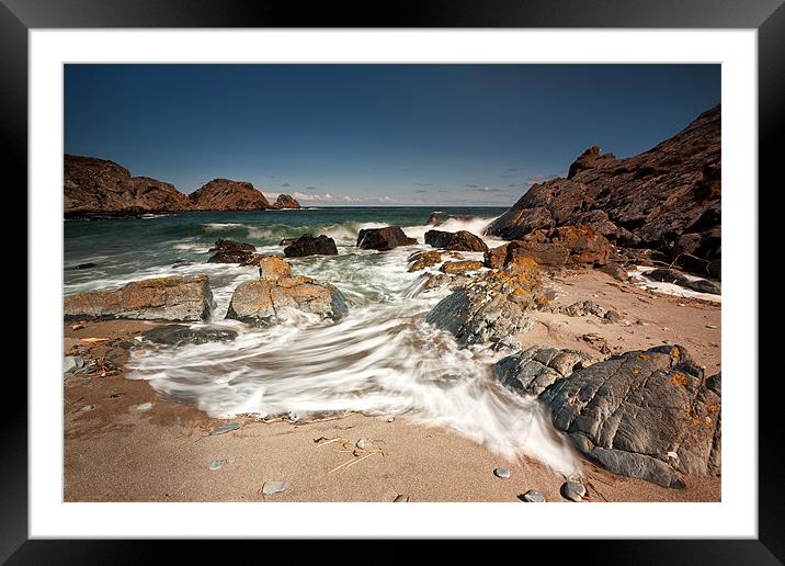 Rushing Waves, Sand and Rocks Framed Mounted Print by Steven Clements LNPS
