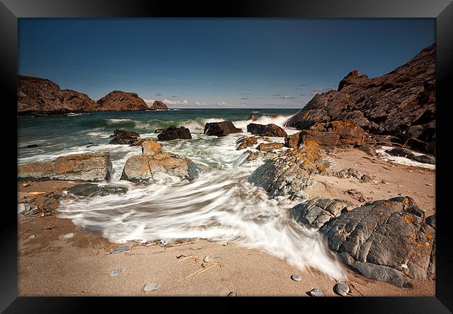 Rushing Waves, Sand and Rocks Framed Print by Steven Clements LNPS