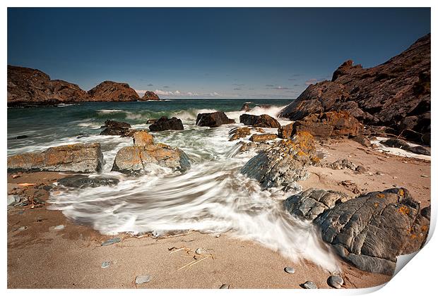 Rushing Waves, Sand and Rocks Print by Steven Clements LNPS