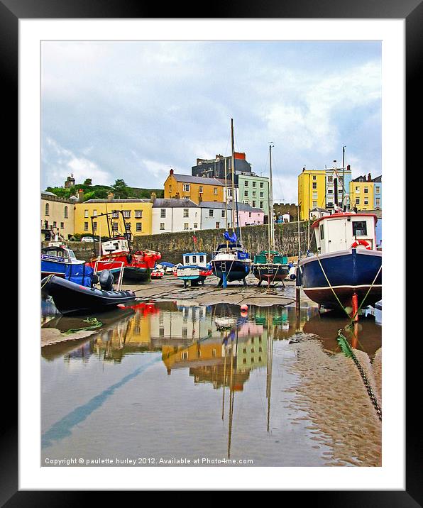 Tenby Harbour.Low-Tide.Reflection. Framed Mounted Print by paulette hurley