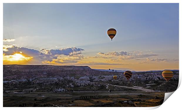 Sunrise flight over Cappadocia Print by Arfabita  