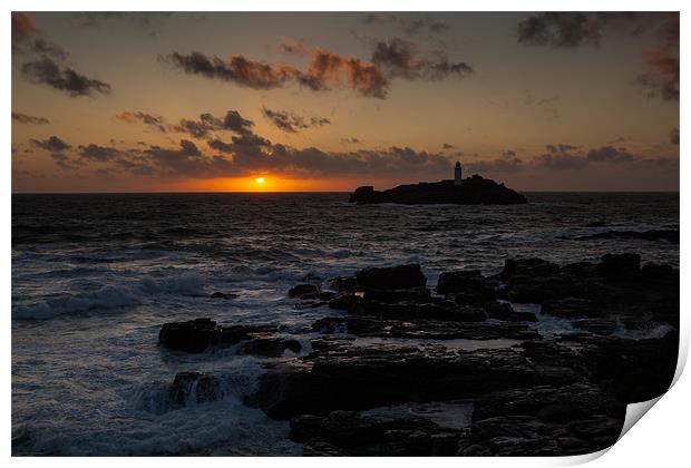 Sunset at Godrevy lighthouse Print by Thomas Schaeffer