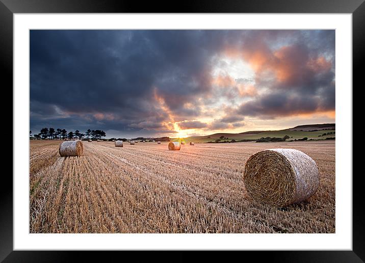 Straw Bale Sunset Framed Mounted Print by Barry Maytum