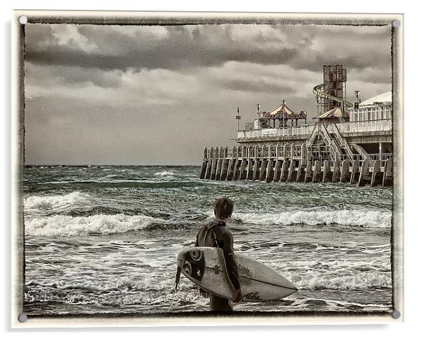 Surfer by Pier Acrylic by Jennie Franklin