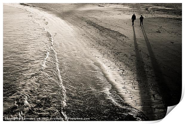 Evening beach walk Print by Carmen Clark
