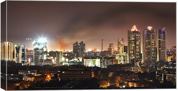 Fire Mumbai Night sky Canvas Print by Arfabita  