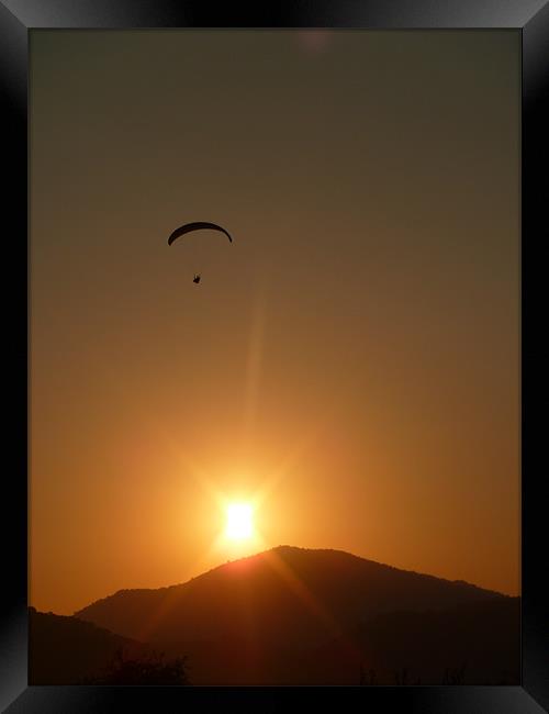 Paragliding Sunset Framed Print by Richard Ashton