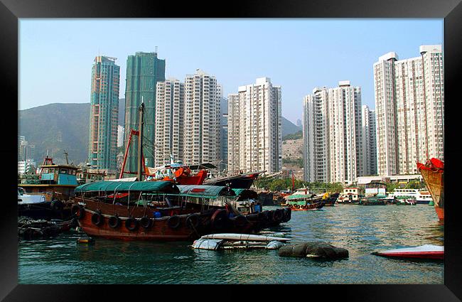 Boats in Hong Kong Harbour Framed Print by David Worthington