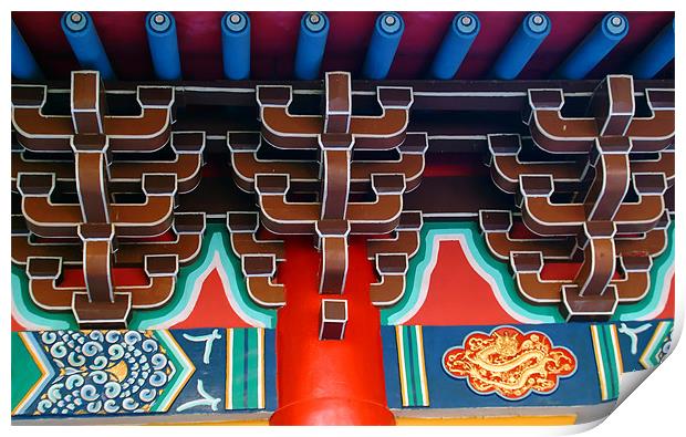 Roor detail  In Kowloon temple Print by David Worthington