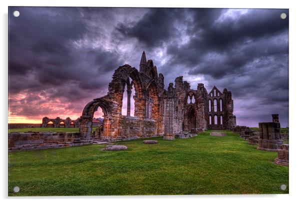 sunrise at whitby abbey north yorkshire Acrylic by simon sugden