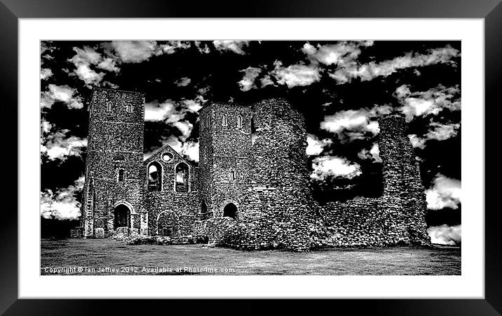 Reculver Castle - Monotone Framed Mounted Print by Ian Jeffrey
