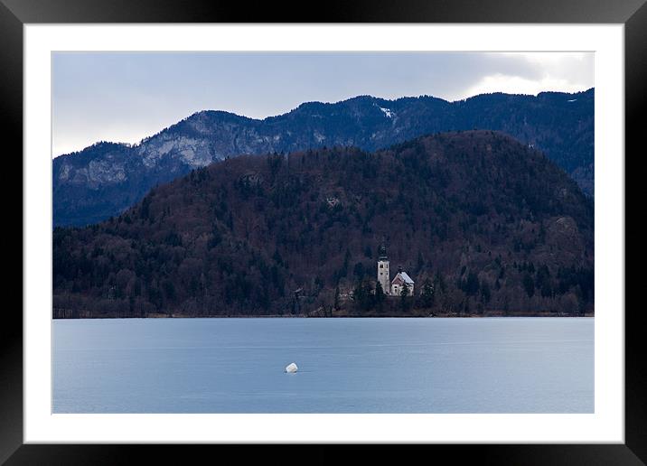 View across frozen Lake Bled Framed Mounted Print by Ian Middleton