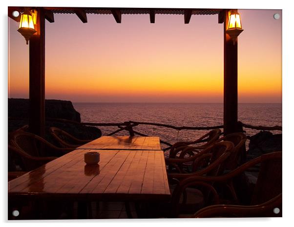 Maxi wine bar at Sunset, Menorca Acrylic by David McBarnett