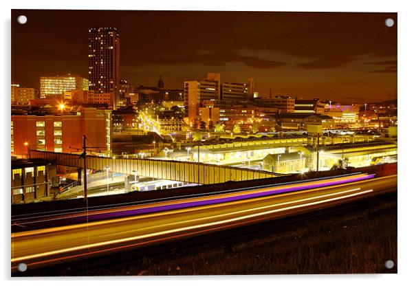 Sheffield at night Acrylic by David Yeaman