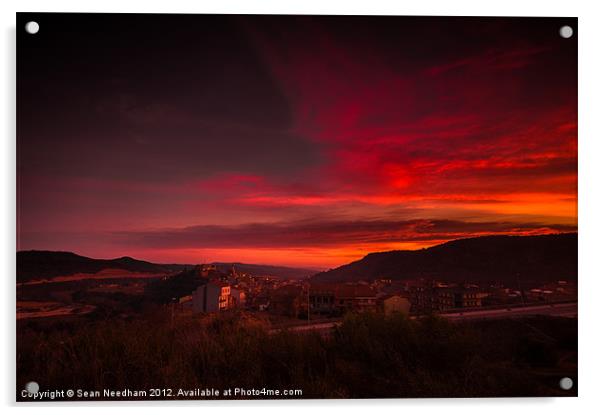 A fiery sunset. Acrylic by Sean Needham