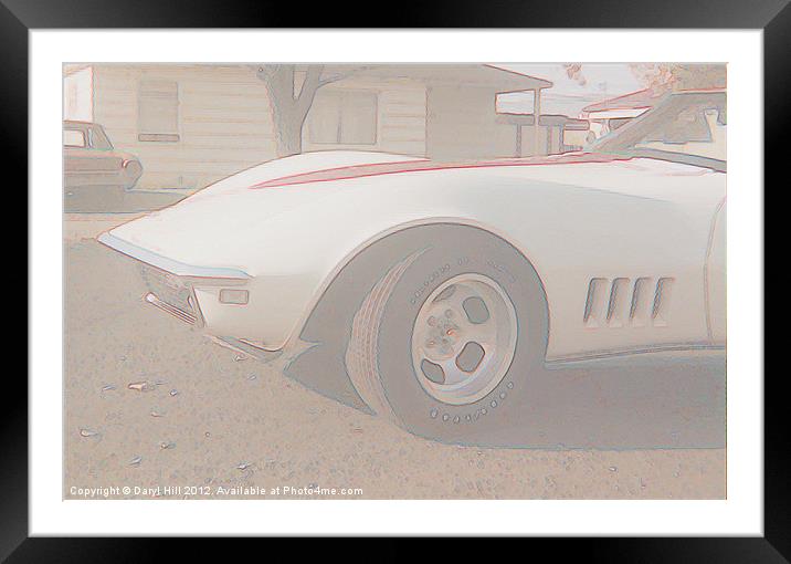 1968 Corvette White Pencil Framed Mounted Print by Daryl Hill