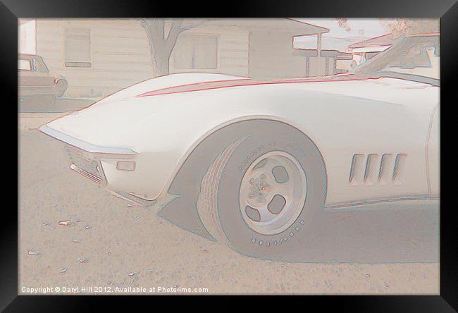 1968 Corvette White Pencil Framed Print by Daryl Hill