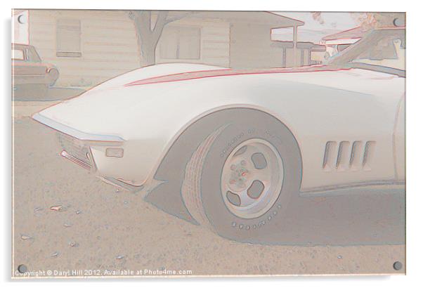 1968 Corvette White Pencil Acrylic by Daryl Hill