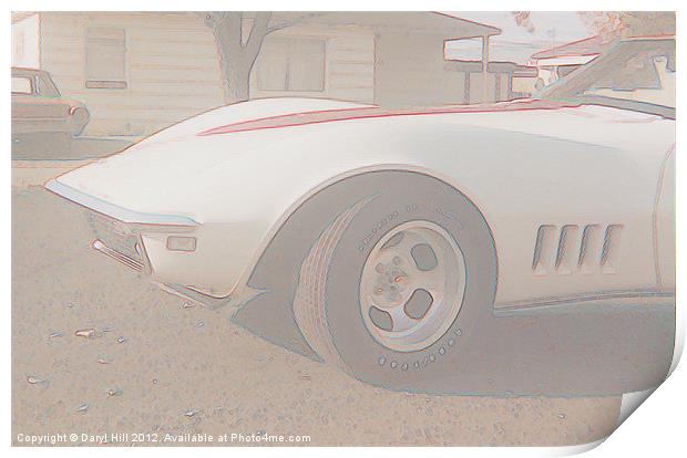 1968 Corvette White Pencil Print by Daryl Hill