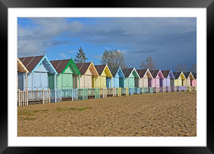Beach Huts Mersea Essex Framed Mounted Print by Diana Mower