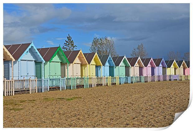 Beach Huts Mersea Essex Print by Diana Mower
