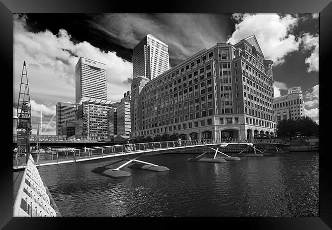 Canary Wharf Docklands bw Framed Print by David French