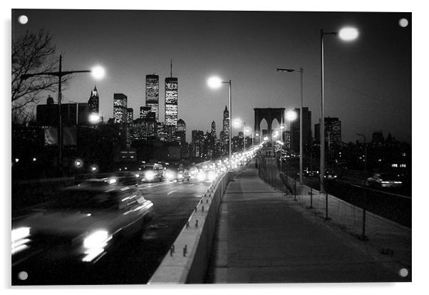 Brooklyn Bridge at dusk 1980s Acrylic by Gary Eason