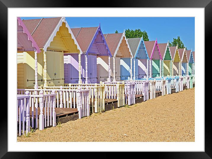 Mersea Beach Huts Framed Mounted Print by Diana Mower