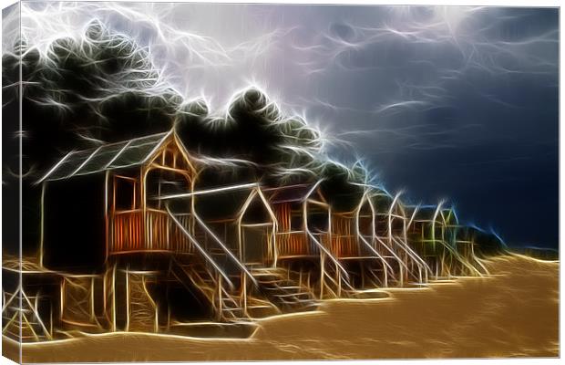 Electric Beach Huts Canvas Print by Mike Gorton
