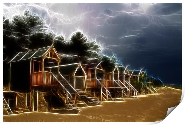 Electric Beach Huts Print by Mike Gorton